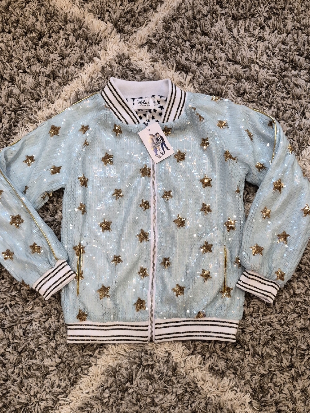 Lola and The Boys Galaxy Sequin Bomber Jacket